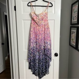 GUESS hi-low corset watercolor spaghetti strap dress